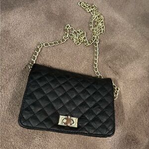 Classic Quilted Black Crossbody Bag with Gold Chain